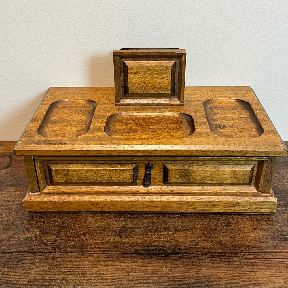 Vintage MCM Wooden Jewelry Box / Desk / Dresser Organizer